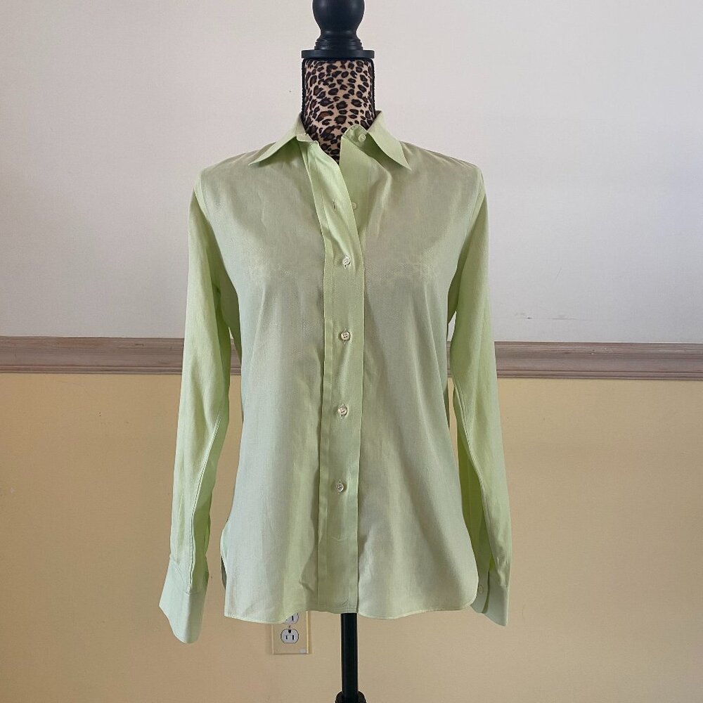 Piattelli Barney's‎ New York Women's Green Herringbone Dress Shirt Size 42 L13